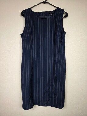 Chadwicks Navy Blue Pinstripe Sleeveless Dress Size 10P